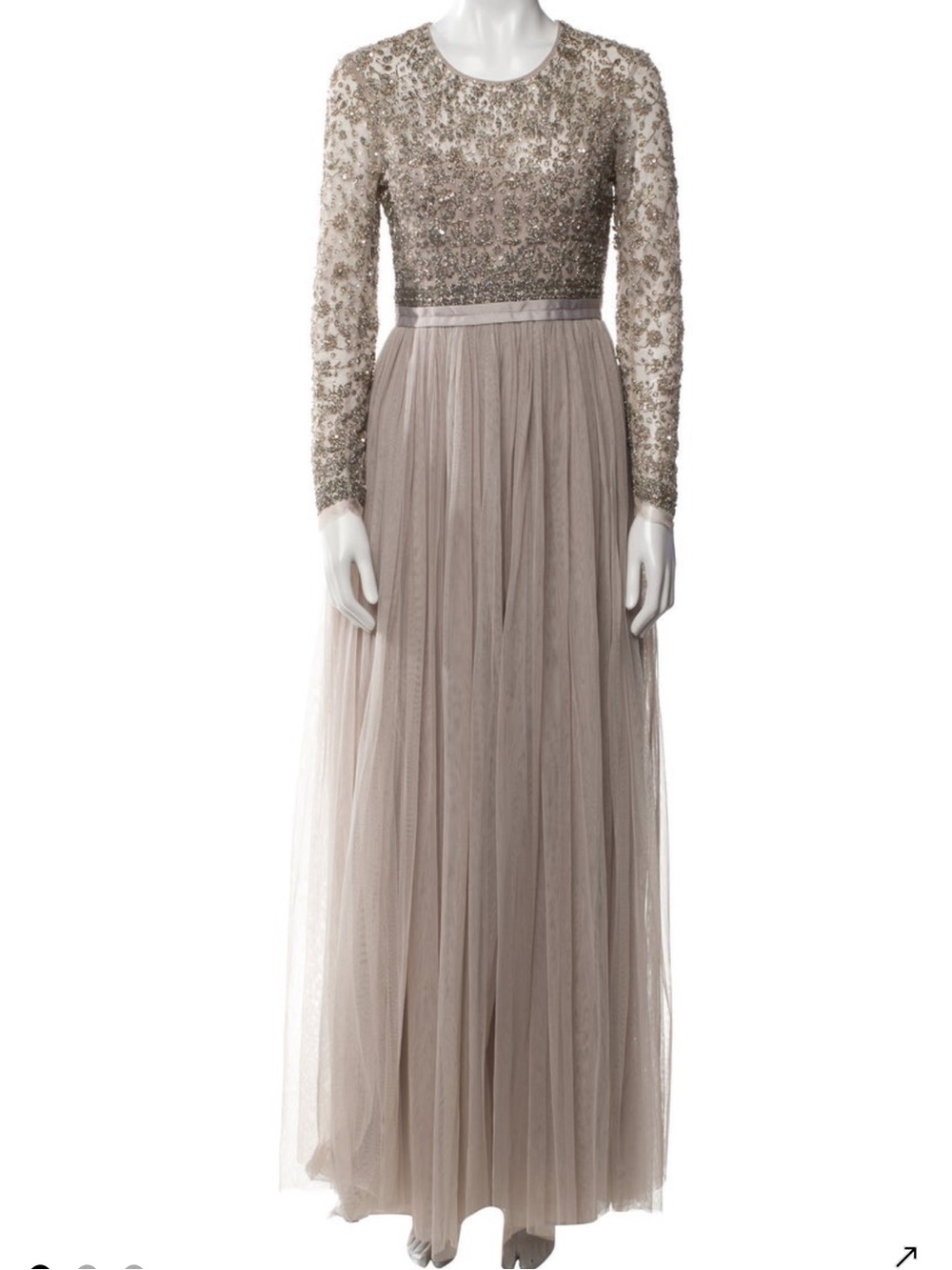 Needle & Thread Taupe Embellished Long Tulle Gown